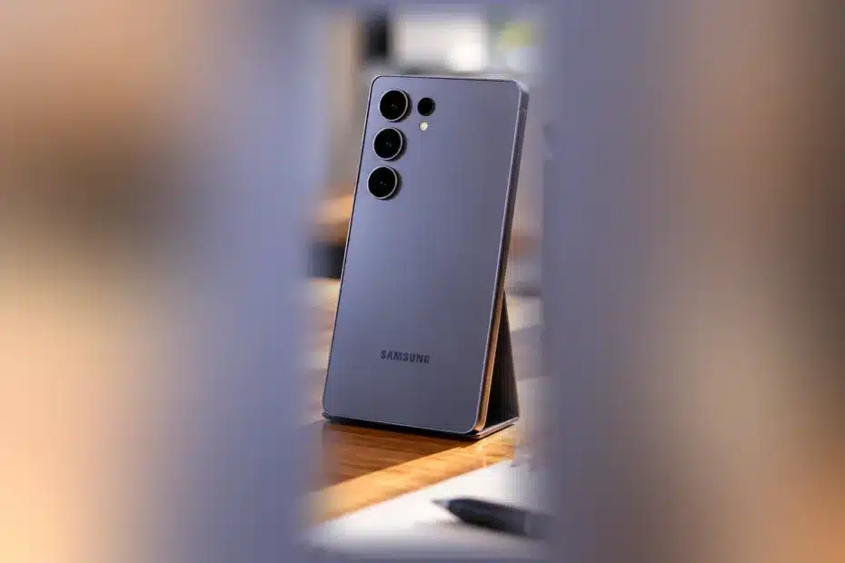 Smartphone Samsung Galaxy sobre mesa em fotografia editorial ilustrativa das novidades do Now Brief